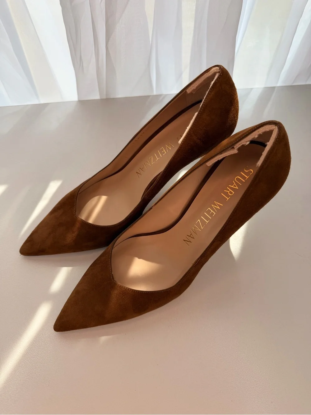 NWT Stuart Weitzman Anny Suede Pumps Coffee Brown Leather with dust bag - Picture 3 of 8